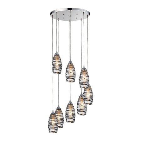 Elk Lighting Twister 8-Lght Round Pendant Fixture in Polished Chrm w/Sculpted Glass 31338/8R-VINW